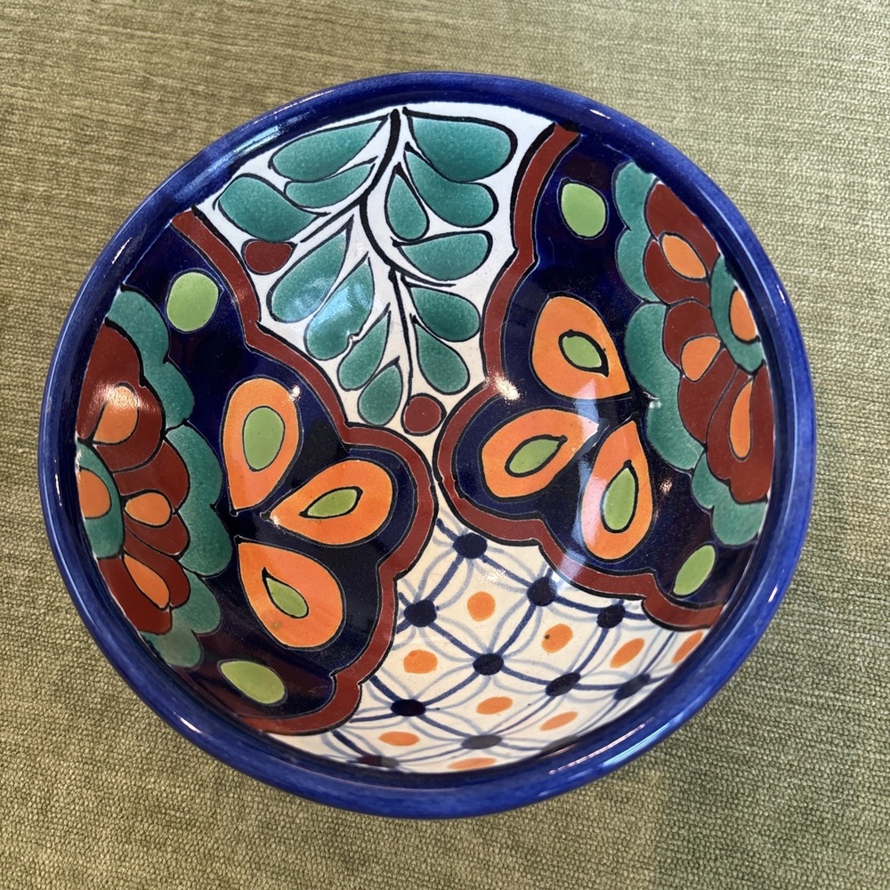 Talavera Mexican Pottery Footed Bowl Lead Free Signed 5.5" Multi Color Gorgeous - Picture 2 of 8